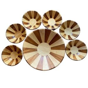 Wooden Salad Bowl 7 piece set 6 bowls